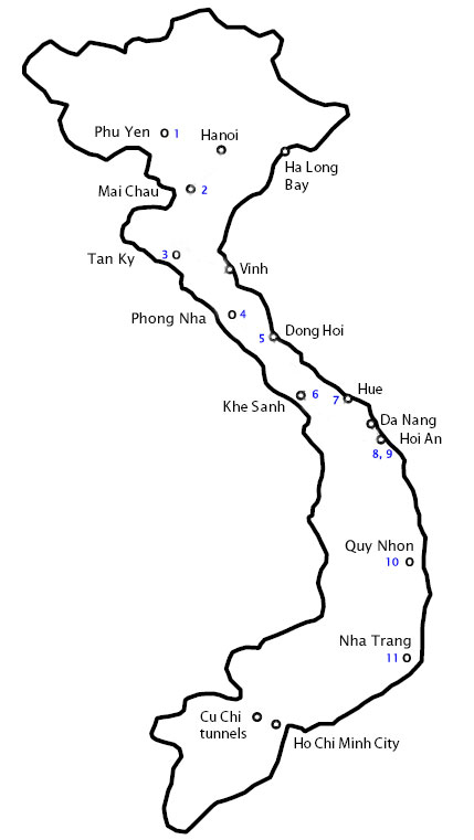 Offroad Vietnam Motorbike Adventures - Ho Chi Minh Trail Motorbike Tour 11 Days. Map for Ho Chi Minh Trail Motorbike Tour 11 Days